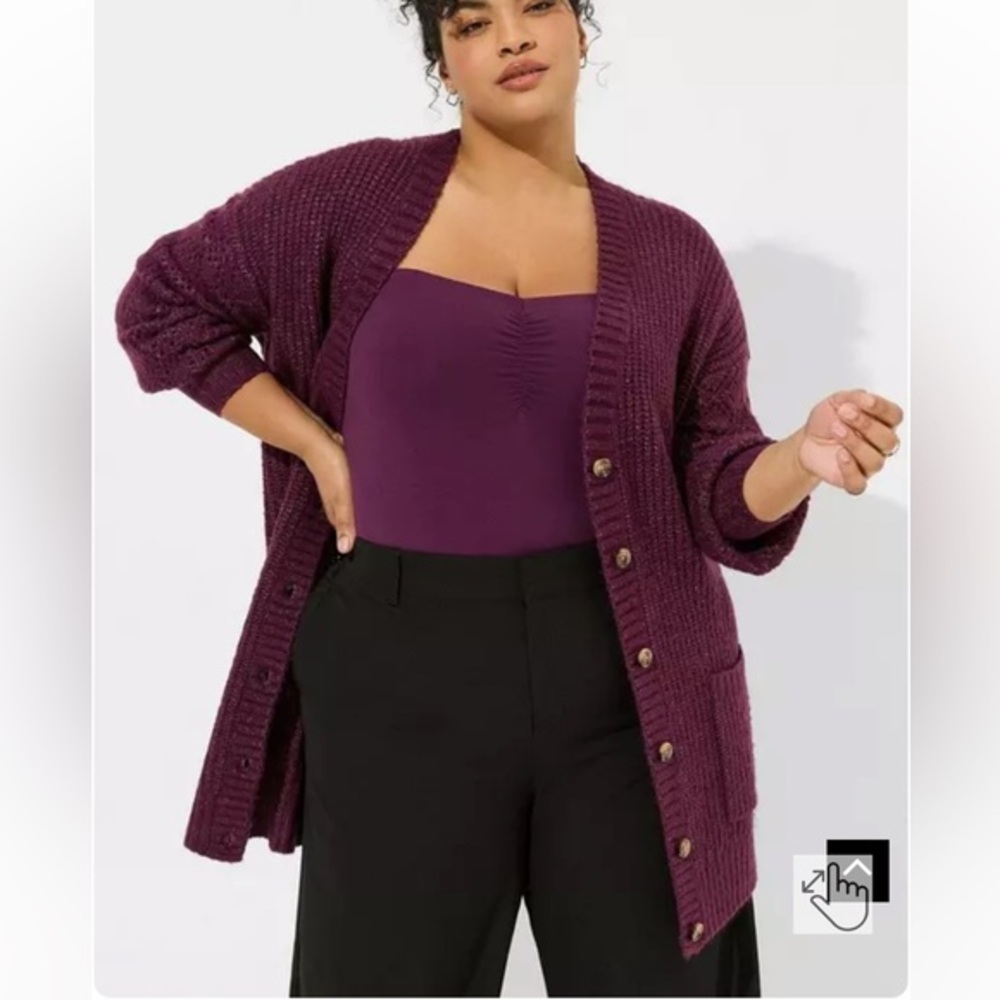 Torrid Boyfriend Cardigan Pointelle Sleeve Sweater